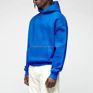 Sweat-shirts à capuche sans cordon de serrage en molleton de coton épais de haute qualité, bleu foncé, streetwear, uni, surdimensionné, en gros, Royaume-Uni - Product Image 2