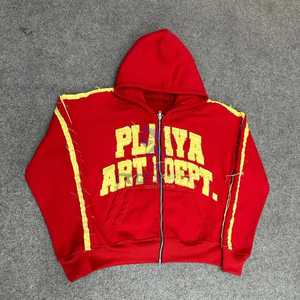 Sudadera con capucha de lana extragrande con estilo para hombre con manga estampada y cremallera completa, diseño deportivo bordado para colocación de logotipo frontal de invierno - Product Image 6