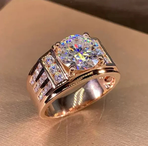 Anillos de Compromiso para Hombre de Plata de Ley 925, Venta Caliente, con Diamante Moissanita Solitario VVS Brillante, Chapado en Oro y Rodio, Estilo Rapero Personalizado - Product Image 2