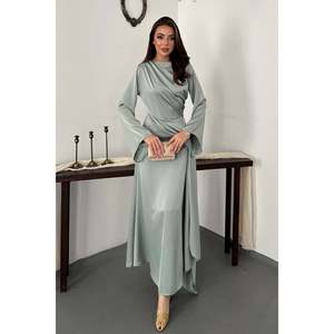 Vestido de Satén Yandan Baglamali Color Menta - Menta - Product Image 1