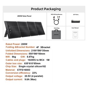 200W <b>Foldable</b> Monocrystalline <b>Solar</b> <b>Panel</b> 23% Efficiency IP67 Waterproof 20.5V 9.8A Max Current Portable <b>Solar</b> Charger Carry Bag - Product Image 5