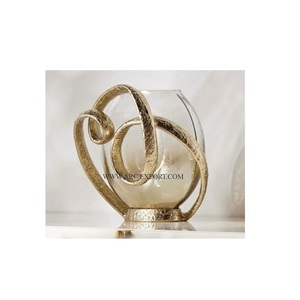 Aluminum Gold Plated Round Shape Candle Holder Clear Glass Medium Size Metal Aluminum <b>Candlestick</b> Holder at Reasonable Price - Product Image 1