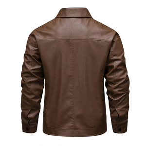 Men's Brown PU <b>Leather</b> <b>Jacket</b> Casual Zipper Closure Turn-down Collar Regular Fit Autumn Wear - Product Image 2