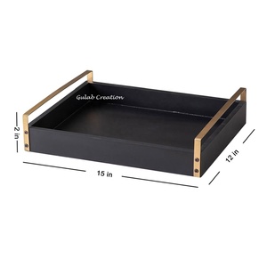 Plateau de service en bois MDF noir avec poignées Plateau rectangulaire léger et durable pour la cuisine, la salle à manger et la maison - Product Image 3