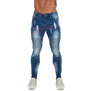 Pantalones vaqueros ajustados para hombre 2025, pantalones vaqueros elásticos rasgados ajustados, pantalones vaqueros desgastados azules grandes y altos con cintura elástica OEM - Product Image 1