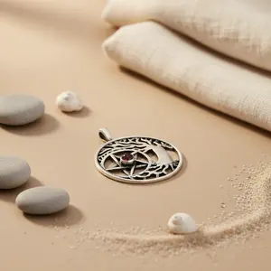 Colgante de Plata 925 con Baño de Oro Rosa y Rodio, Diseño de Árbol de la Vida y Pentáculo - Joyería Religiosa - Product Image 2