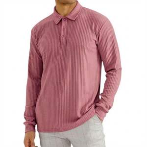 Polo de Manga Larga Verde Oliva con Rayas Verticales Texturizadas de Alta Calidad Personalizado para Hombre, Top Informal de Negocios - Product Image 5