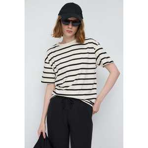 T-shirt basique décontracté à rayures 100% coton, col rond, manches courtes, coupe classique - Product Image 1