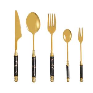 Juego de 3 cubiertos de acero inoxidable, utensilios de cocina ideales para regalos de mesa, cubiertos con acabado Chapado en 2 colores, mango antiguo - Product Image 6