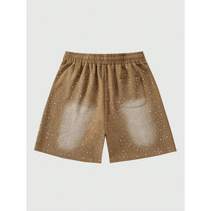 Pantalones cortos de algodón 100% con diamantes de imitación para hombre, estilo callejero, transpirables, ropa de calle de verano, ropa de gimnasio brillante, marrón - Product Image 5