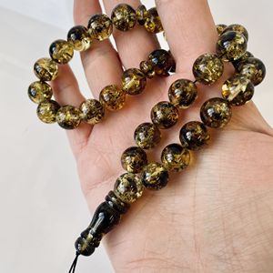 33 perles rondes d'ambre avec insectes, Tasbih vert en ambre de la Baltique - Product Image 3