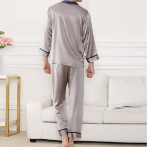 Conjunto de Ropa de Dormir para Hombre, Personalizable, Transpirable, Térmico, de Alta Calidad, Manga Larga, Cuello en V, Seda Suave, Satén, Verano - Product Image 2