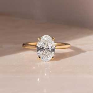แหวนหมั้นเพชรโมอิสตัดวงรี2.50 CT แหวนวงรีน้ำแข็งบดยาวแหวนเพชรโมอิสโซลิแทร์คลาสสิกสำหรับเธอ - Product Image 1