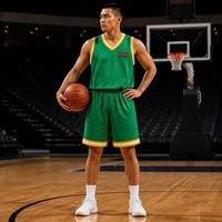 Tenues de basket rétro personnalisées, ensemble maillot et short, vert et or, maille respirante, col en V, séchage rapide