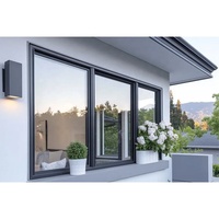 Ventana Corredera Vertical Automática Moderna de Aluminio Negro, Ancha, Antiruido, Contra Incendios, para Seguridad Exterior