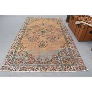 Tapis turc vintage, tapis de 5,4 x 8,8 pieds, tapis à carreaux marron et bleu - Product Image 1