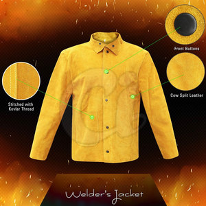 Veste de soudeur sur mesure en cuir de vachette avec col montant, service OEM de haute qualité – Meilleure vente de la saison printemps - Product Image 3