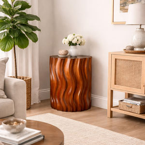 Tabouret en bois de suar antique sculpté à la main, table d'appoint, meuble d'appoint en bois de monkey pod massif, chambre à coucher, salon - Product Image 2