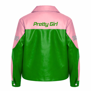 Veste en cuir PU pour femme Alpha Kapa Alpha, fermeture éclair sur le devant, veste en cuir brodée douce, vêtement d'extérieur décontracté et élégant - Product Image 3