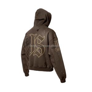 Sudadera con capucha de algodón polar con cremallera para mujer, estilo de calle, acabado desgastado marrón lavado, sudaderas básicas con logotipo bordado impreso personalizado - Product Image 5