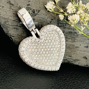 เครื่องประดับ STAR JEWELLERY คริสเตียน ทอง 10K ประดับเพชรทรงกลมเจียระไนแบบบริลเลียนท์ธรรมชาติ จี้รูปหัวใจแบบสั่งทำ สไตล์ฮิปฮอป เครื่องประดับสำหรับทุกเพศ - Product Image 5