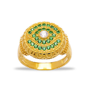 Émeraude CZ Pierre Forme D'oeil Style Traditionnel Conception Unique Cluster Anneau En Gros Fabriqué À La Main Zircon Bijoux En Argent - Product Image 1