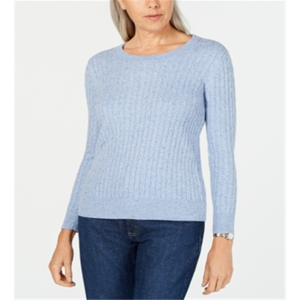 Maglione da donna Karen Scott vintage in maglia a trecce blu con scollo rotondo, soffice, traspirante, caldo, a righe traforate per l'autunno, disponibile anche taglia Petite - Product Image 1