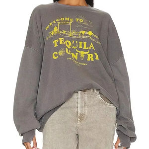 Sudadera informal de cuello redondo de longitud corta para mujer con hombros caídos, sudaderas con capucha con logotipo personalizado, transpirable, antibolitas para otoño - Product Image 5