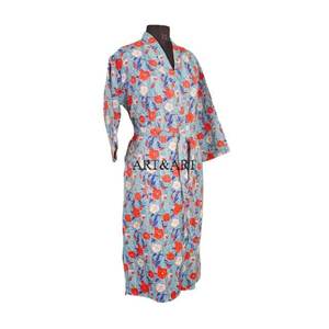 Vintage Cotton Kantha <b>Kimono</b> Women's Cut Work Thermal Beach Cover <b>Robe</b> Bikini Sleepwear Floral Design Home Summer Autumn Spring - Product Image 5
