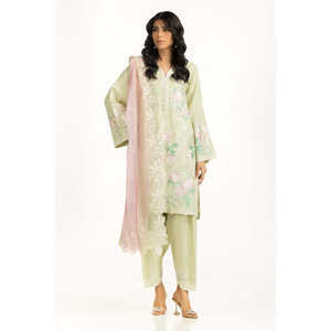 Conjunto de Traje Bordado de 3 Piezas en Viscosa y Seda Cruda para Mujer, Elegante y con Estilo, IPSTD-44742 - Product Image 1