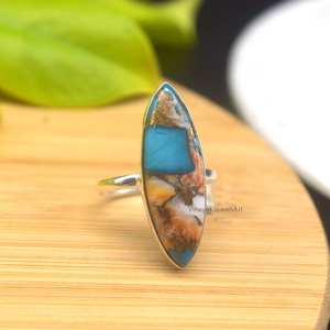 แหวนหอยมุกหนามดีไซน์ล่าสุด ประดับด้วยทองแดงและเทอร์ควอยซ์ เงินแท้ 925 สไตล์โบฮีเมียน นาวาโฮ ผลิตภัณฑ์เครื่องประดับทำมือ ผู้ผลิตเครื่องประดับจากอินเดีย - Product Image 3