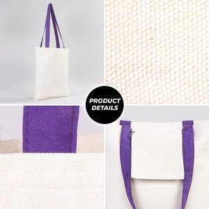 Sacs fourre-tout en toile de coton couleur violet clair, sac à main personnalisé pour femmes en toile de 10 oz avec poignées violettes, 14 x 16 pouces (35 x 40 cm) - Product Image 6