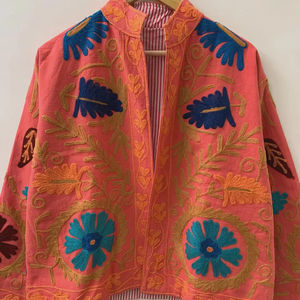 Indian Suzani Embroidery <b>Jacket</b> Cotton Suzani Coat Summer <b>Jacket</b> Coat Suzani Short <b>Jacket</b> - Product Image 1