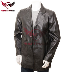 Men's Genuine <b>Leather</b> Car Coat Black Classic <b>Leather</b> Overcoat Button Front Casual Winter <b>Long</b> <b>Leather</b> <b>Jacket</b> - Product Image 2