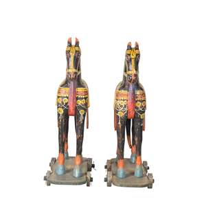 Cheval en bois peint à la main, peinture animale moderne, décoration murale, objet décoratif pour la maison, avec base en bois massif - Product Image 4