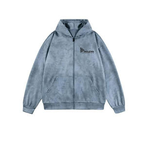 Nouveau sweat à capuche personnalisé élégant, streetwear, polaire, oversize, délavé à l'acide, délavé au soleil, déchiré, à fermeture éclair - Product Image 5