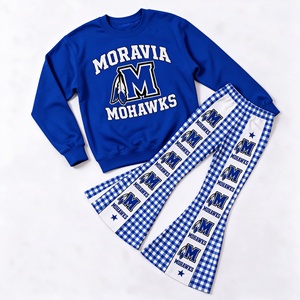 Ensemble 2 pièces pour petites filles, sweat-shirt noir à manches longues avec lettres imprimées, pantalon à cloche en vichy - Product Image 6