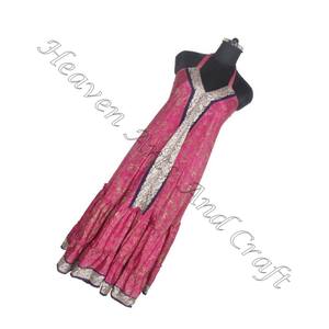 Vestido Sari de seda Vintage indio ligero de verano para mujer, vestido de seda Sari, vestido elegante de cena para mujer, vestido de noche sin mangas - Product Image 1