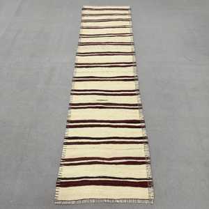 Vintage Turkish Rug, 2.6x10.2 ft <b>Runner</b> Rug, <b>Red</b> White Southwestern Rug - Product Image 1