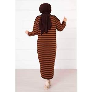 Robe en maille rayée avec fermeture éclair-Tan - Product Image 1