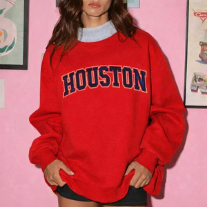 Women Oversized Stand Collar Printed <b>Sequined</b> Badge Sweatshirt Relaxed Autumn Winter Streetwear - Product Image 6