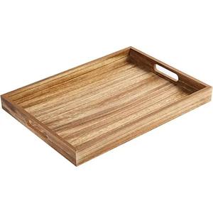 Vente chaude Taille Personnalisée Grand Carré Nature Bois De Noyer Ottoman Cuisine Alimentaire Café Plateaux De Service avec Poignées de l'Inde - Product Image 1