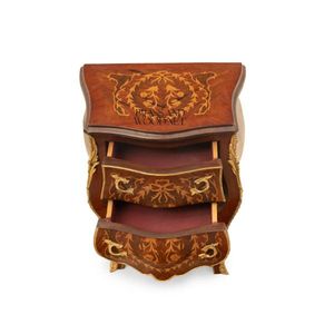 Mesita de Noche Clásica de Madera con Marquetería Floral, Frente Curvo, Detalles Dorados, Mueble de Lujo Hecho a Mano - Product Image 3