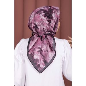 Série de foulards en satin polyester à motif floral violet, collection de créateurs personnalisée pour le printemps/été, styles longs et carrés pour les fêtes, impression numérique - Product Image 4