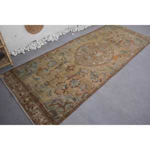 พรมตุรกีขนาด 3.7x9.7 ฟุต, พรมวินเทจแบบ Runner, พรมขอบสีน้ำตาลเบจ - Product Image 2