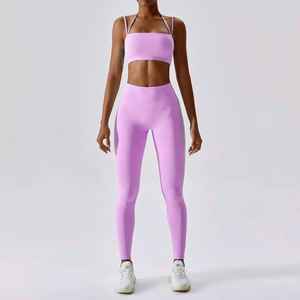 Custom Logo Womens Yoga Set OEM ODM Available Seamless Activewear High Waist Leggings with Matching Sports Bra - Product Image 2