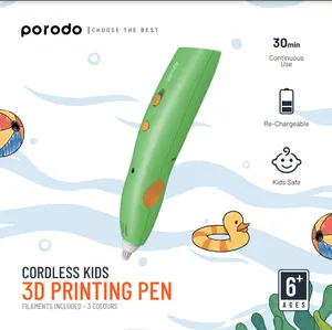 Porodo pena cetak 3D anak-anak tanpa kabel pena gambar termasuk 3 warna pena gambar OEM pena 3D ABS PLA anak S lukisan 3D