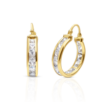 Boucles d'oreilles créoles en or massif 9K avec cristaux (disponibles en 10K-14K-18K) pour femmes et enfants, fermoir à vis, fabriquées en Espagne