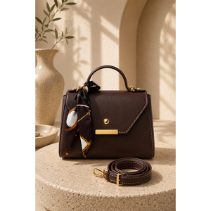 Bolso de Mano y Hombro Marrón Oscuro con Detalle de Bufanda, Accesorio de Ropa Elegante - Product Image 1