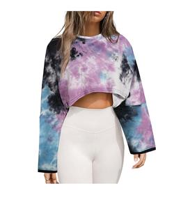 Women's Casual <b>Long</b> Sleeve Cropped <b>Sweatshirt</b> Loose Fit Embroidered Woven Top Winter Streetwear Crewneck Pullover Sublimation - Product Image 1